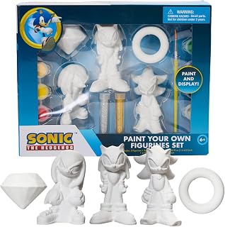 Innovative Designs Sonic The Hedgehog DIY Paint Your Own Figurines Arts and Crafts Set for Boys, Paint, Paint Brush, and Glitter – Sonic, Shadow, Knuckles The Echidna