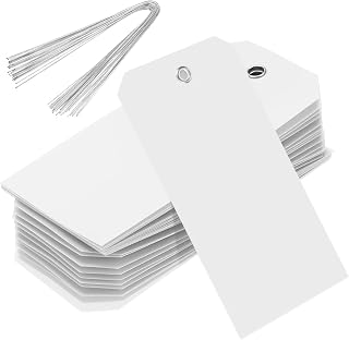 100Pcs Plastic Shipping Tags 4.72x2.36 Inch White Waterproof Labeling Tags with Wire for Luggage Garage Equipment Inventory Car Parts Name Price