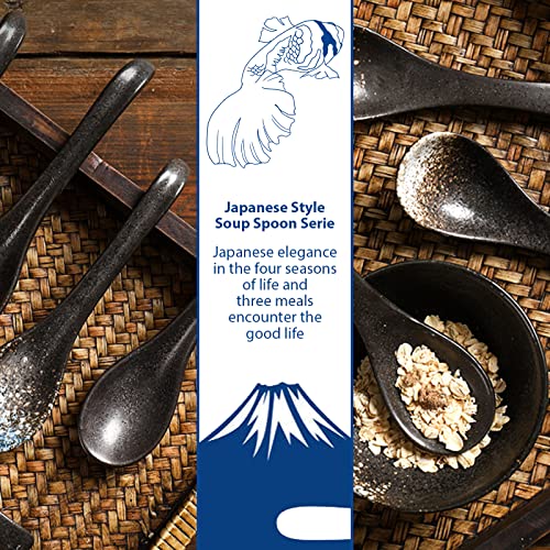 Amacielo Japanese Soup Spoon, Soup Spoons Ceramic Asian Soup Spoon 6 Pcs, With Long Handle, For Ramen Miso Pho Salad Dessert Cereal, 7.28 * 1.77 Inch #TOP4