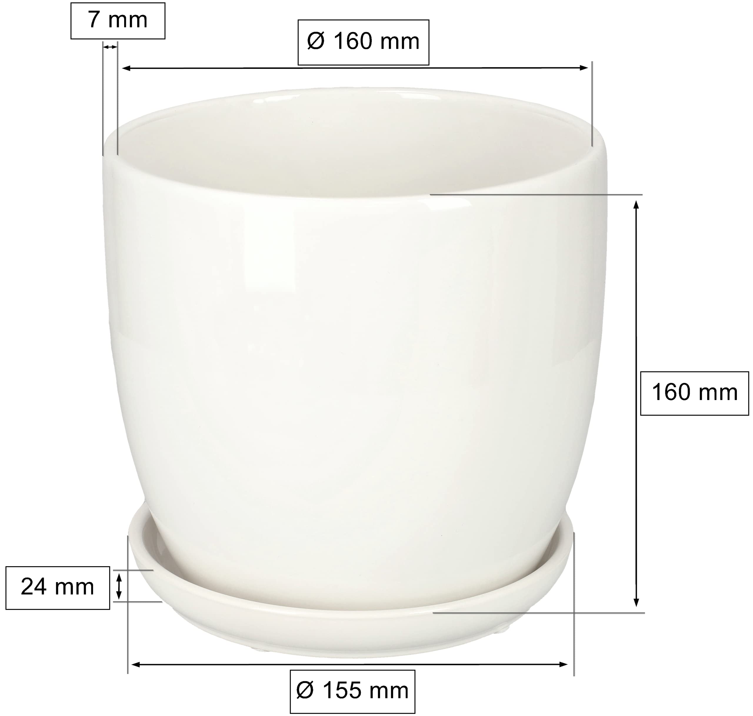 KOTARBAU® Lot de 2 pots de fleurs en céramique pour fleurs et plantes Ø 17 cm avec bac d'égouttement Blanc