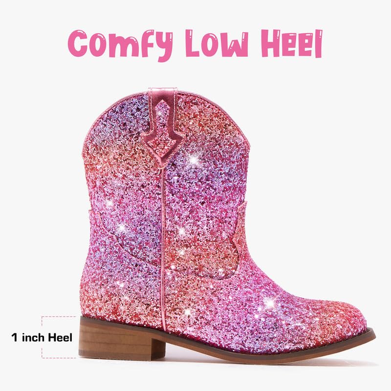 Image of Motasha Toddler Girls Cowgirl Boots Rainbow Cowboy Boot for Big Kids Western Ankle Boys Cowgirl Boot Size 2 Horse Riding Shoes Birthday Party Wedding (M7111 Gli Rainbow 2)