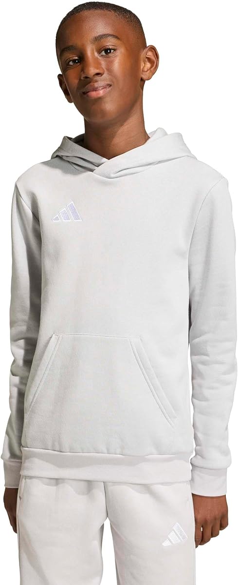 adidas Unisex-Kids Entrada26 Hoodie, Team Light Grey/White, Large