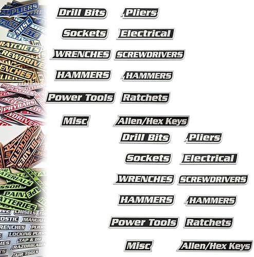 Miniatura 16 de Paquete de 12 etiquetas magnéticas para caja de herramientas, 12/24/36 unidades, etiquetas de metal duraderas para cajón de caja de herramientas,