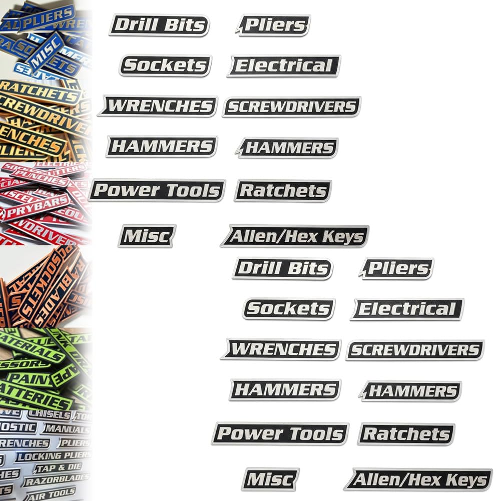 12 Pack of Magnetic Toolbox Labels, 12/24/36 PCS Durable Metal Toolbox Drawer Labels, Strong Magnetic Tool Label for Garage Storage, Multipurpose Tool