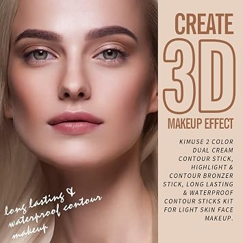 KIMUSE 2 Color Dual Cream Contour Stick, Highlight & Contour Bronzer Stick, Long Lasting & Waterproof Contour Sticks Kit for Light Skin Face Makeup