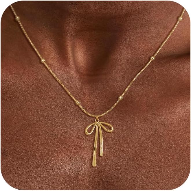 Risamil Collar para mujer de moda, delicado collar de lazo chapado en oro de 14 quilates, linda gargantilla con colgante pequeño, collares personalizados, regalos de joyería
