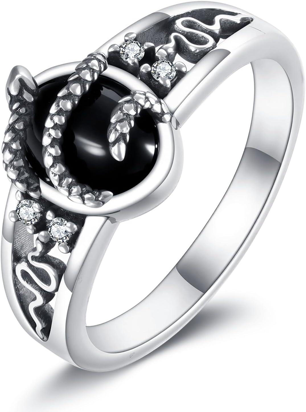 JERWL Snake Ring 925 Sterling Silver Obsidian Snake Rings for Women Vintage Jewelry Gifts