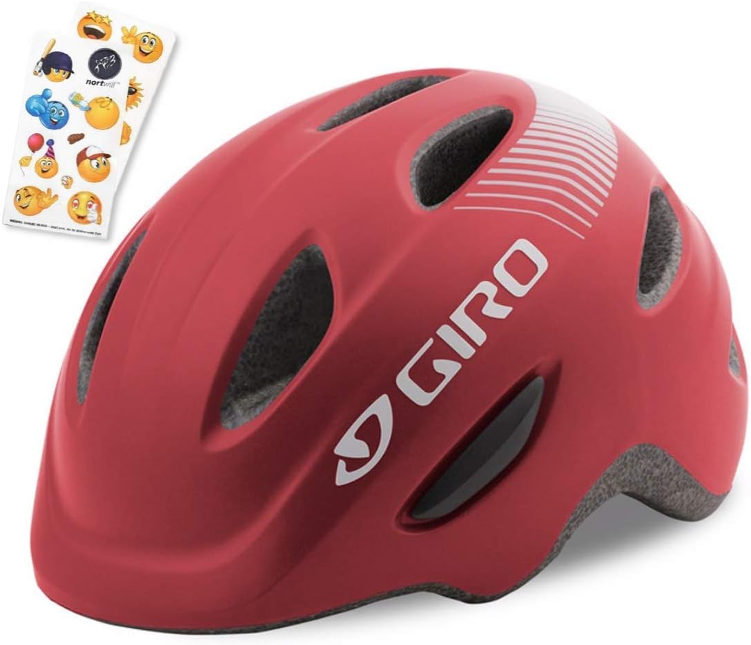 Giro Bike Helmet Set - Giro Scamp Youth Bike Helmet, Giro Kids Bike Helmet, Toddler Helmet - with Cute Emoji Waterproof Stickers (Scamp - Matte Dark Red, X-Small)