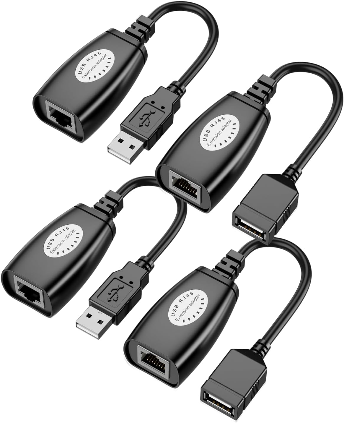 Azonee USB to Ethernet Adapter, USB Extender Over Cat5/5e/6/6e Adapter, Compatible with Computers, Mobile Phones, Mice, Keyboards, U Disks, Printers, Cameras (4 Pcs)