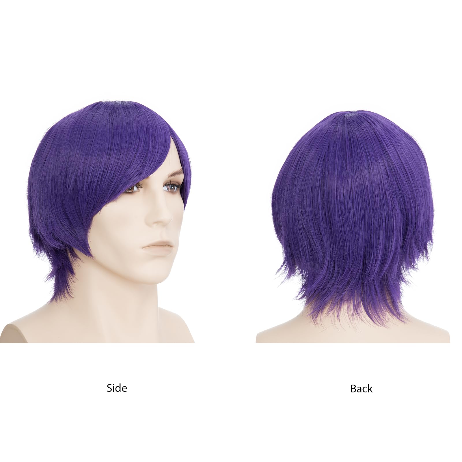 BUYOGET Cosplay Wigs Short Purple Straight 8 Inches Universal Costume Wigs for Men Women Halloween, Purple #5-Smooth Style - Image 2