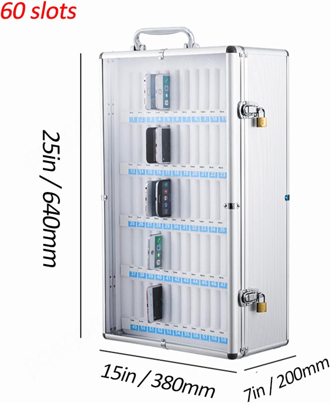 携帯電話用セーフティボックス 壁掛け式 ロック可能 チャート収納ロッカーボックス ハンドルとセキュリティ付き 60スロット (12ス グリッド携帯電話 収納ボックス壁掛けロック可能チャート収納ロッカーボックス安全ロック付き手で持ち運び可能、60スロット グリッド携帯 ...