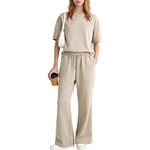 COZYPOIN Women 2 Piece Lounge Sets Air Light Short Sleeve Wide Leg Pant Set | Elastic Drawstring Waist, Pockets, 4-Way Stretch, Soft, Solid Color, Airport Outfit, Casual Travel Loungewear, Daily Wear