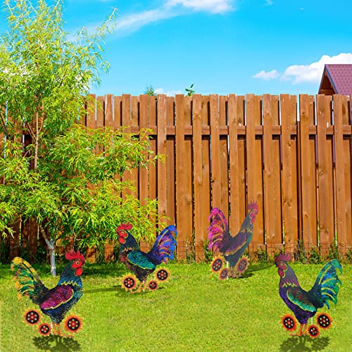 Lingsfire Metal Rooster Yard Decor, 4 Packs Rooster Garden Decor Metal Chicken Yard Art 7.5 Inches Lifelike Rooster Stakes For Garden Patio Lawn Yard Decorations #TOP5