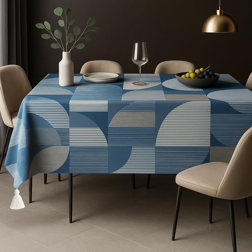 WWW.THROWPILLOW.IN Geometric Print Corner Tassel Boho Printed Dining Table Cover Square Shape 43"x 43",Anti Skid Table Cloth for 20x20-30x30 Center Table Cover,Coffee Table|Living Room Diwali Decor