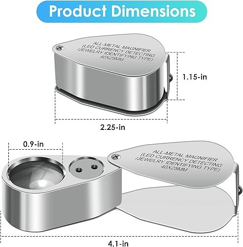 Miniatura 4 de Leffis 2 Pack 40X Lupa de Joyero Lupa de Aumento con Lentes, Lupa de Bolsillo Plegable con Iluminación LEDUV para Joyería, Sellos, Recolección de