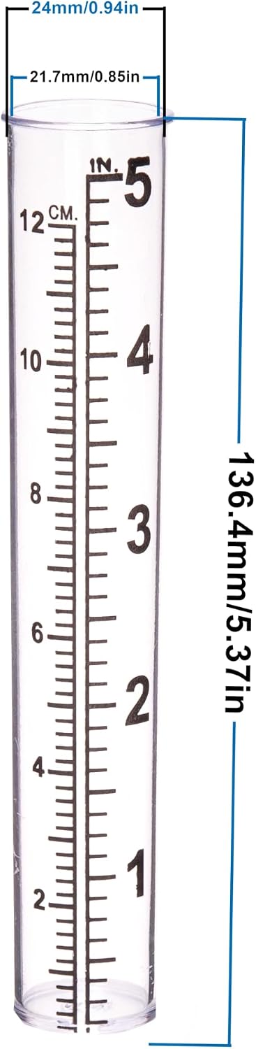 5" Plastic Rain Gauge Replacement Tube for Outdoor Garden Yard Home (Set of 2)