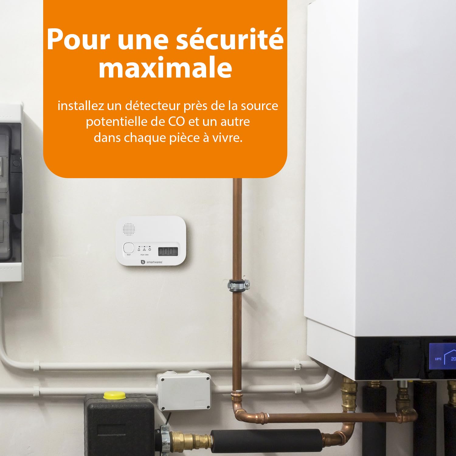 Smartwares Détecteurs de monoxyde de carbone FGA-13042 - Lot de 2 - Capteur 10 Ans - Piles 3 Ans - Avec écran et bouton de test Blanc