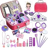 ♥ 【Estuche de cosméticos portátil y elegante】 Este juego de cosméticos viene con una caja de cosméticos portátil que tiene un gran espacio, puede guardar fácilmente estos cosméticos.Su niña también puede llevar el juego de maquillaje de juego a todas partes, como viajes, fiestas de disfraces, juegos de rol con amigos. o sus muñecas. Regalo perfecto para tu dulce princesa！
