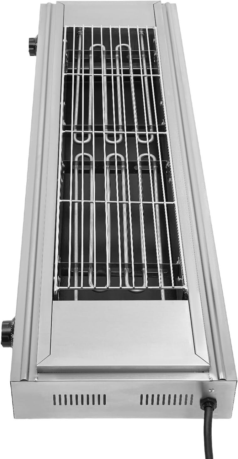 Electric Grill Countertop Barbecue Grill Stainless Steel BBQ Griddle Oven for Indoor Outdoor Cooking Parties Camping Restaurants Patios, Adjustable Temperature (Silver, 42.5x12.5x6.1in)