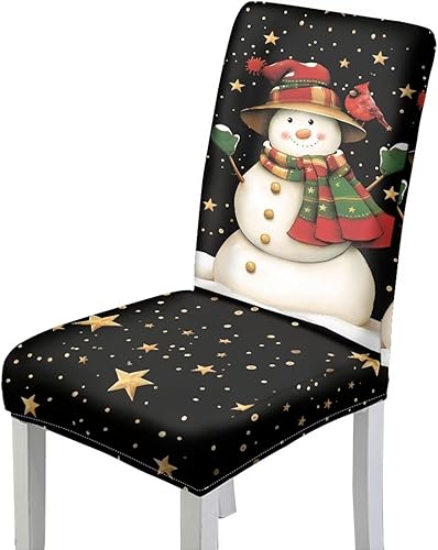Miniatura 24 de Rnyleeg Juego de 4 fundas de silla de Navidad para sala de estar, sin brazos, copo de nieve, muñeco de nieve, fundas elásticas para sillas de Muñeco
