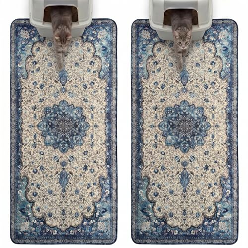 Hompet Cat Litter Mat 2 Pack, 24x60 Large Machine Washable Trapping Mats for Cats, Super Absorbent & Urine-Proof Cat Litter Box Mat for Floor, Waterproof & Non Slip Kitty Litter Rug