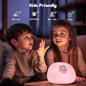 ICARER FAMILY Night Light for Bedroom, Rechargeable LED Lamp with Adjustable Brightness and Automatic Shut-Off, Soft Silicone Design, Touch Control, Gift for Infants, Toddlers, Girls, and Boys