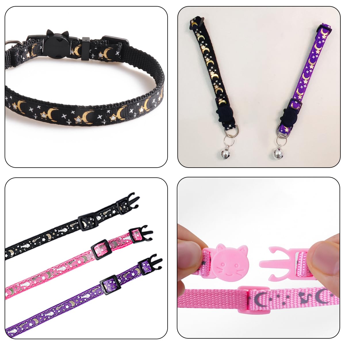 6 PCS Cat Collars Adjustable Kitten Collars with Moon & Stars Durable & Stylish Cat Collar Includes Bell for Sound Multicolour Breakaway Cat Collars for Cat Dog Kitten Puppy - Image 3