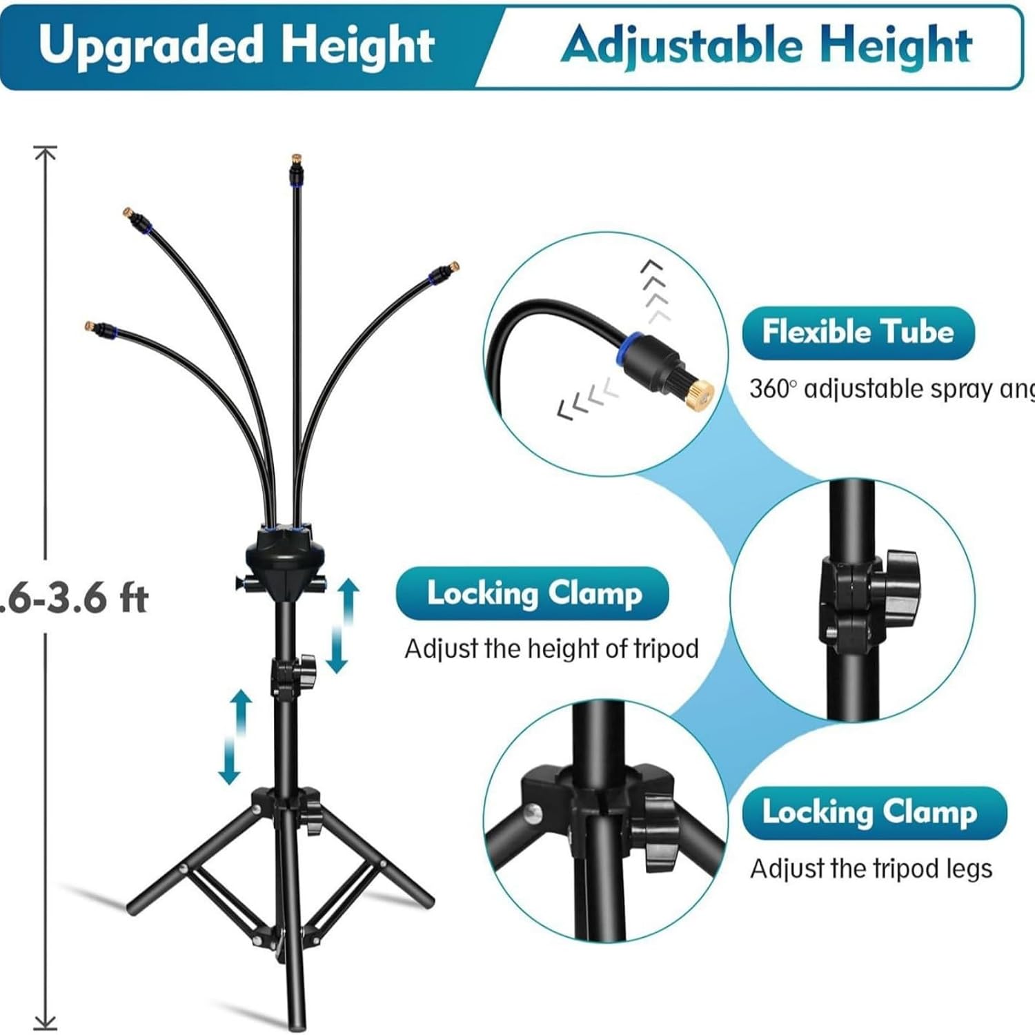 Adjustable Outdoor Misting Cooling System, Adjustable Standing Spray Atomizing Nozzle System, Standing Misters for Outside Patio, for Tanning, BBQ and Water Playing (1, Black)