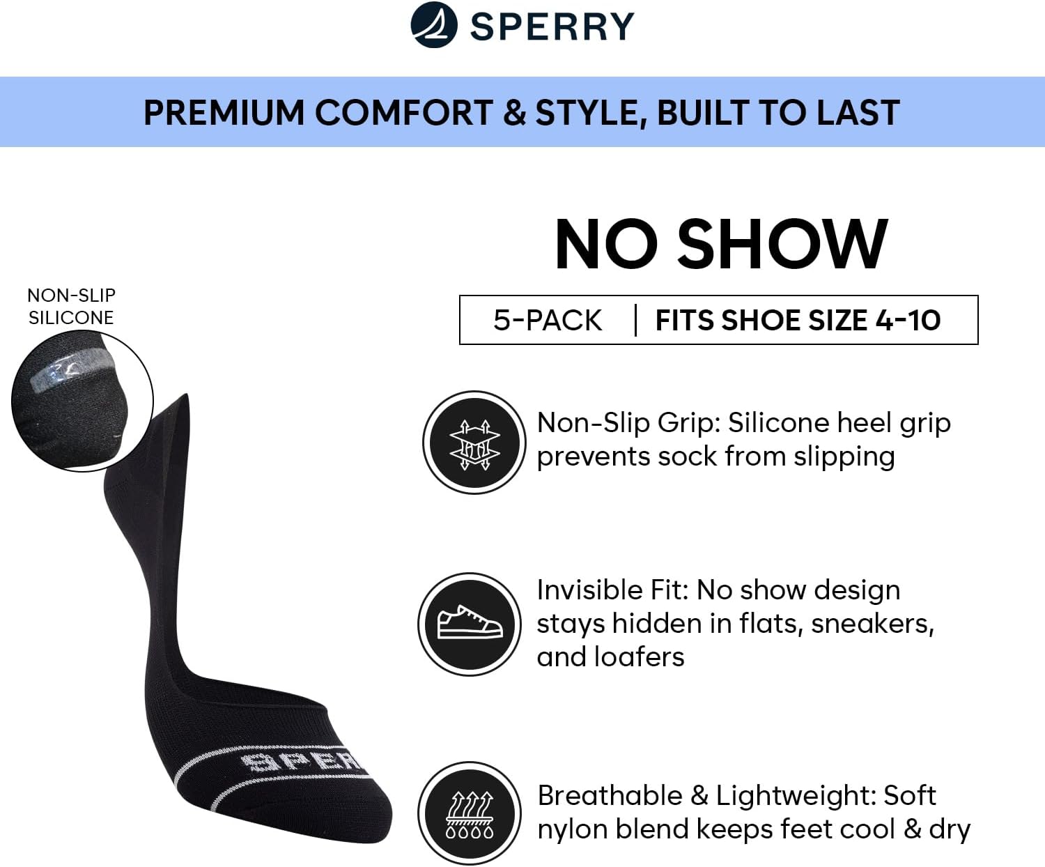 Sperry Women's 5-Pack No Show Sock Liners – Ultra Low Cut, Non-Slip Heel Grip, Soft Nylon, Invisible Socks for Sneakers - Image 4