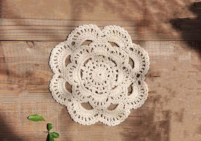 Pure Handmade Crochet Cotton Lace Hollow Out Woven Round Placemat Decorative Mat Tablecloth New (8, 10cm)