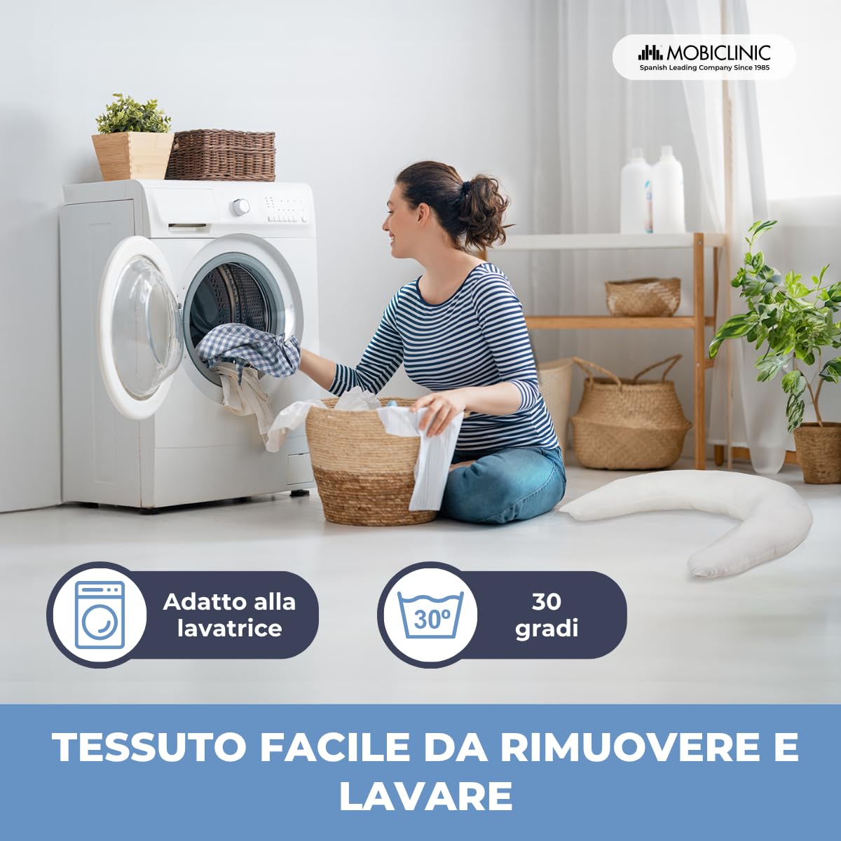 Mobiclinic®, Cuscino Allattamento e Gravidanza XXL, 3 in 1, Fodera in 100% Cotone, 150 Cm, Spalline Regolabili, Multifunzione, Aura, Rimovibile e Lavabile, Multiposizione, Stampa Vichy
