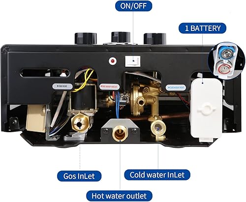 Miniatura 6 de Calentador de agua sin tanque de gas natural, calentador de agua de gas caliente instantáneo, interior 3.18 GPM, calentador de agua natural
