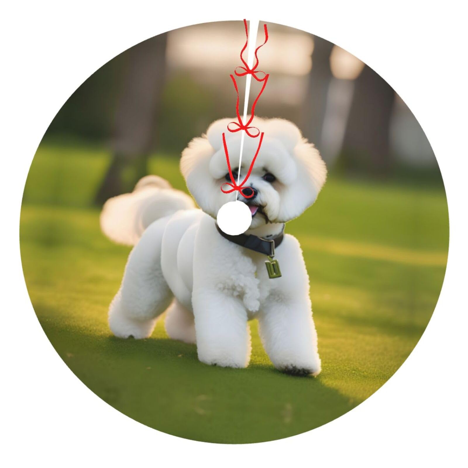 Tapis de sapin de Noël Bichon Frisé pour décoration de fête intérieure et extérieure