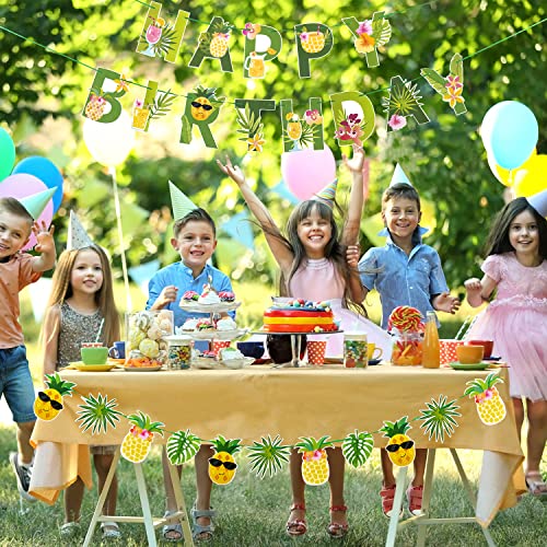 Image of SUNBEAUTY Fruit Party Decorations Happy Birthday Pineapple Element Banner for Summer Tropical Hawaiian Aloha Parties - Colorful, Vibrant, Durable, Fun and Easy to Hang | Pre-Strung