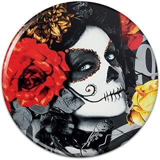 Dia de los Muertos Day of the Dead Woman Tattoo Pinback Button Pin - 1