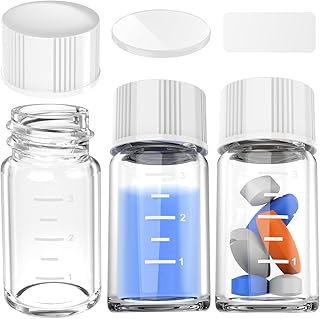 Sterile Empty Vials Small Glass Vials with Measuring Line,Brown/Clear Sample Vials with Screw Cap Liquid Sampling for Chemistry Lab Chemicals or Personal Storage (Clear,3ml 12pcs)