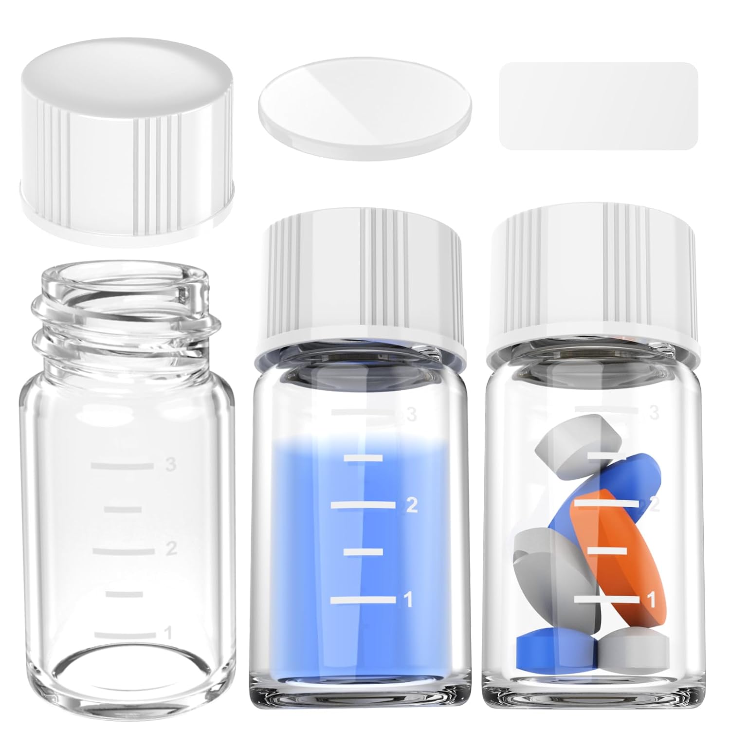 Sterile Empty Vials Small Glass Vials with Measuring Line,Brown/Clear Sample Vials with Screw Cap Liquid Sampling for Chemistry Lab Chemicals or Personal Storage (Amber,5ml 12pcs)