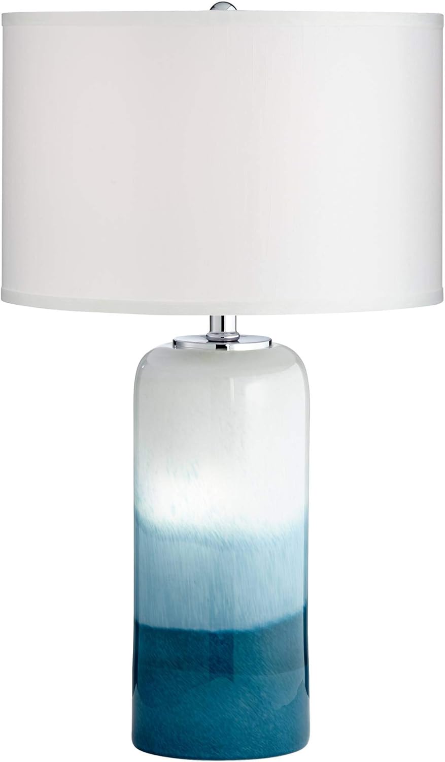 Possini Euro Design Roxanne Modern Coastal Table Lamp with Nightlight LED 25" High Blue Art Glass Column White Drum Shade Decor for Living Room Bedroom House Bedside Home Office (Color May Vary)