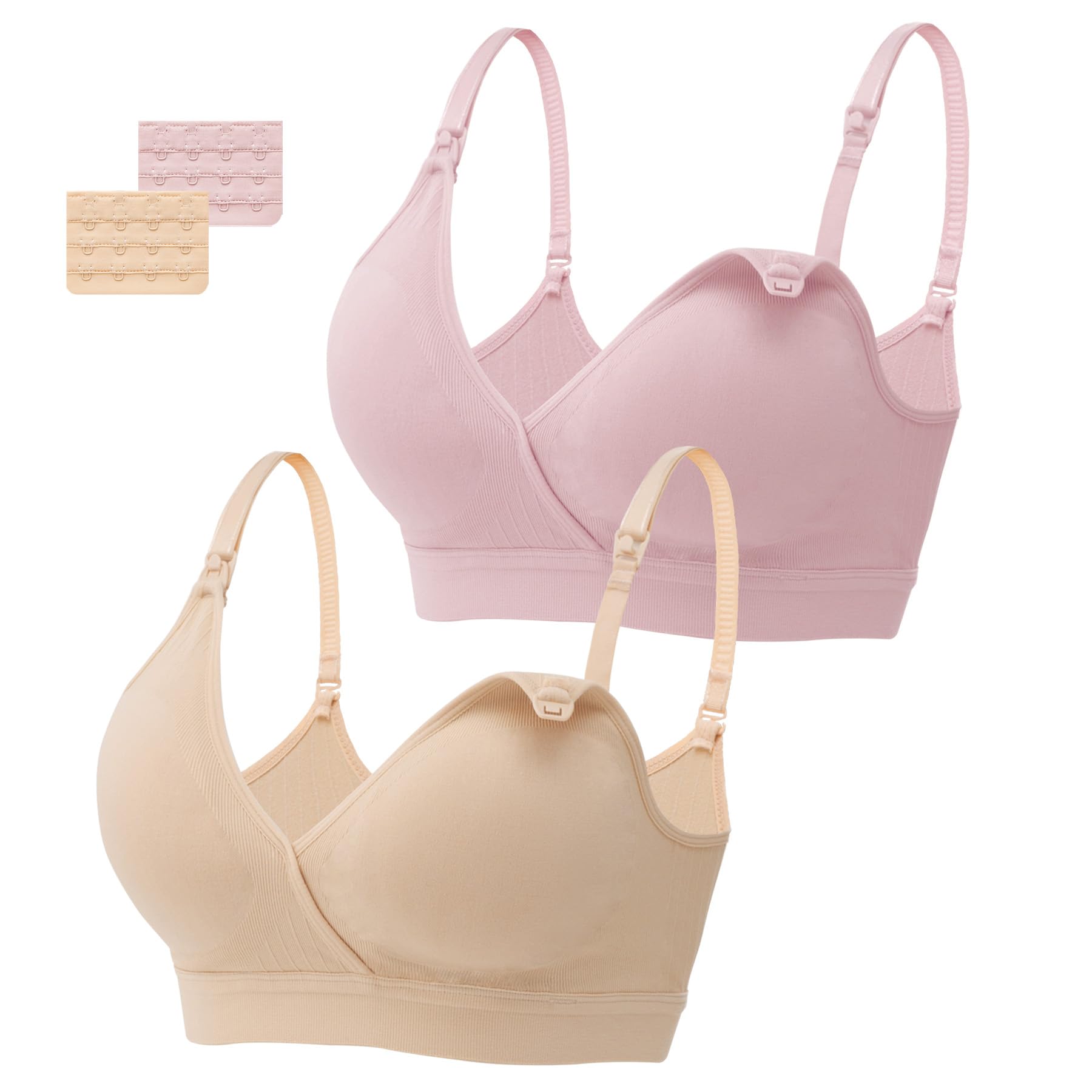 HBselect Lot de 2 Soutiens-Gorge d'allaitement sans Coutures avec Extensions de Soutien-Gorge supplémentaires pour l'allaitement et Le Sommeil sans Armatures pour Femme, S