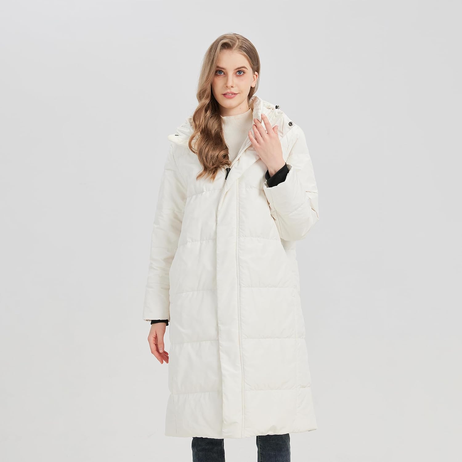 Women's Long Down Jacket with Hood 90% White Duck Down Puffer Coat Warm Winter Oversized Outerwear - Image 2