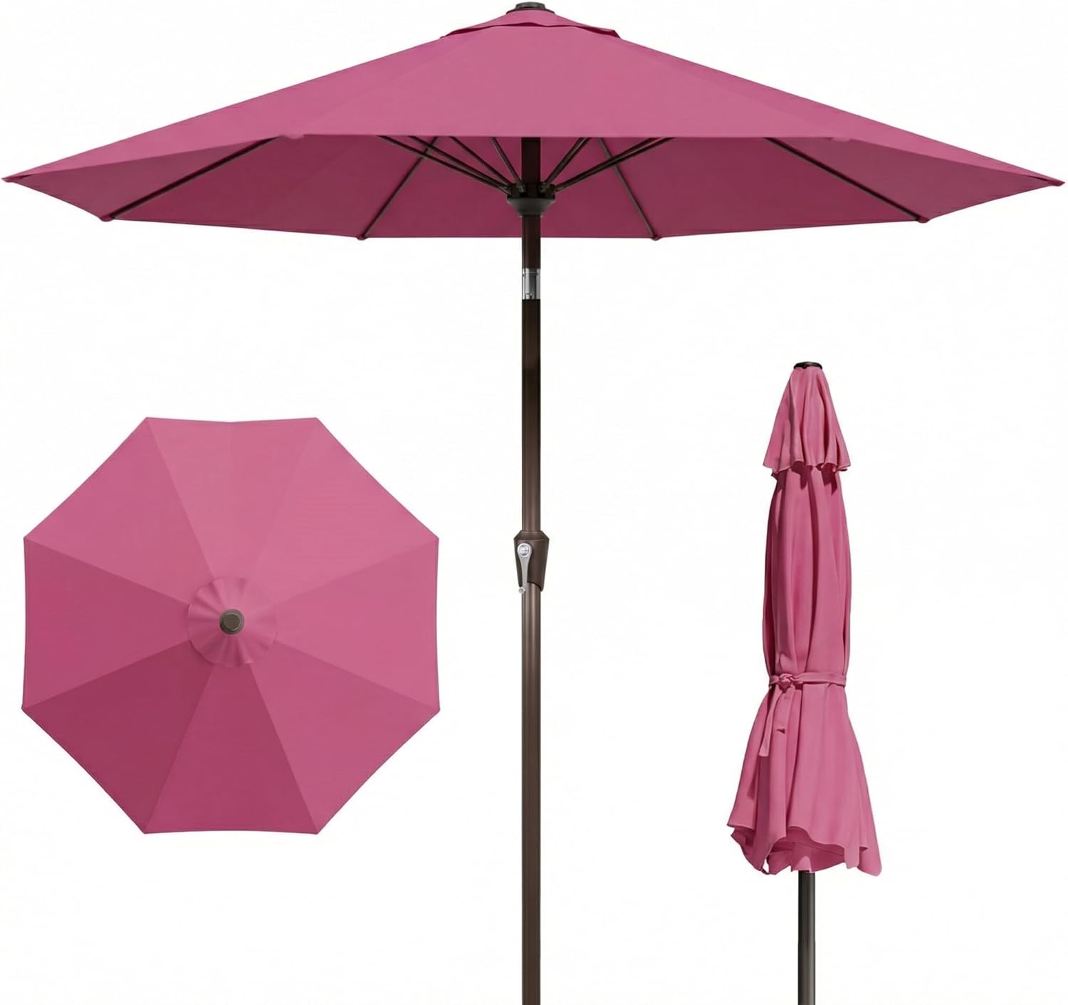 9FT Patio Umbrella Outdoor Table Umbrella w/Push Button Tilt and Crank, 8 Sturdy Ribs, UV Resistant Waterproof Market Umbrella for Pool, Deck, Backyard, Garden, Rose Pink