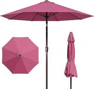 9FT Patio Umbrella Outdoor Table Umbrella w/Push Button Tilt and Crank, 8 Sturdy Ribs, UV Resistant Waterproof Market Umbrella for Pool, Deck, Backyard, Garden, Rose Pink