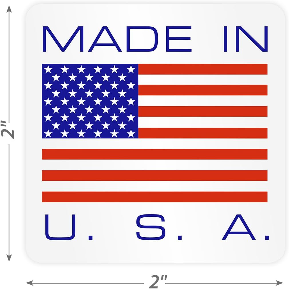 SmartSign (1000/Pack) Made in U.S.A Labels with Flag in Dispenser Box, 2 x 2 inch, Semi-Gloss Paper Stickers with Permanent Adhesive - for Shipping/Packaging/Transportation, Red/Blue/White, USA-Made