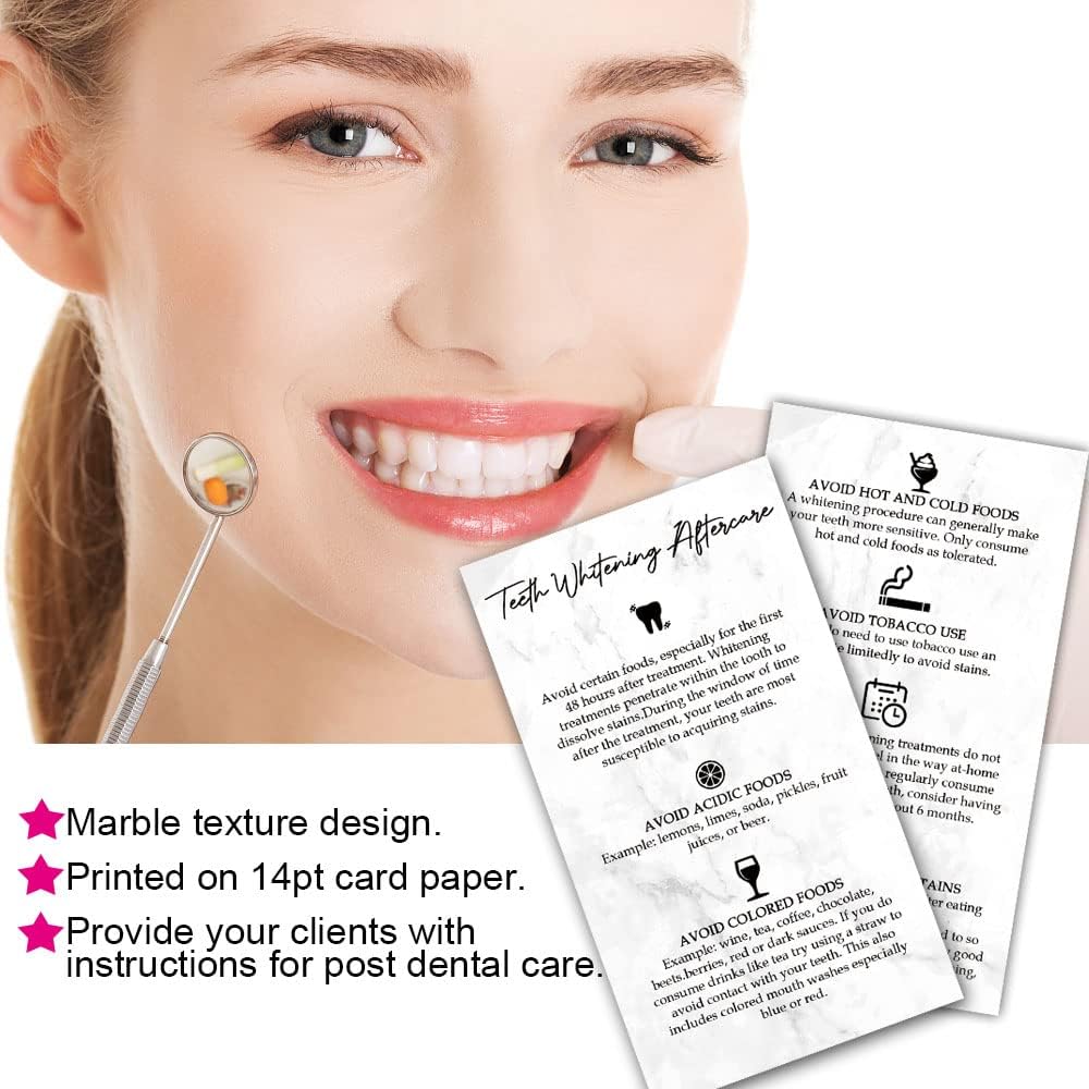 Teeth Whitening Aftercare Instructions Cards, Professional Teeth Whitening Aftercare Instructions Cards, Double Sided Size 2 x 3.5 inch Business Card Size 50 Pack