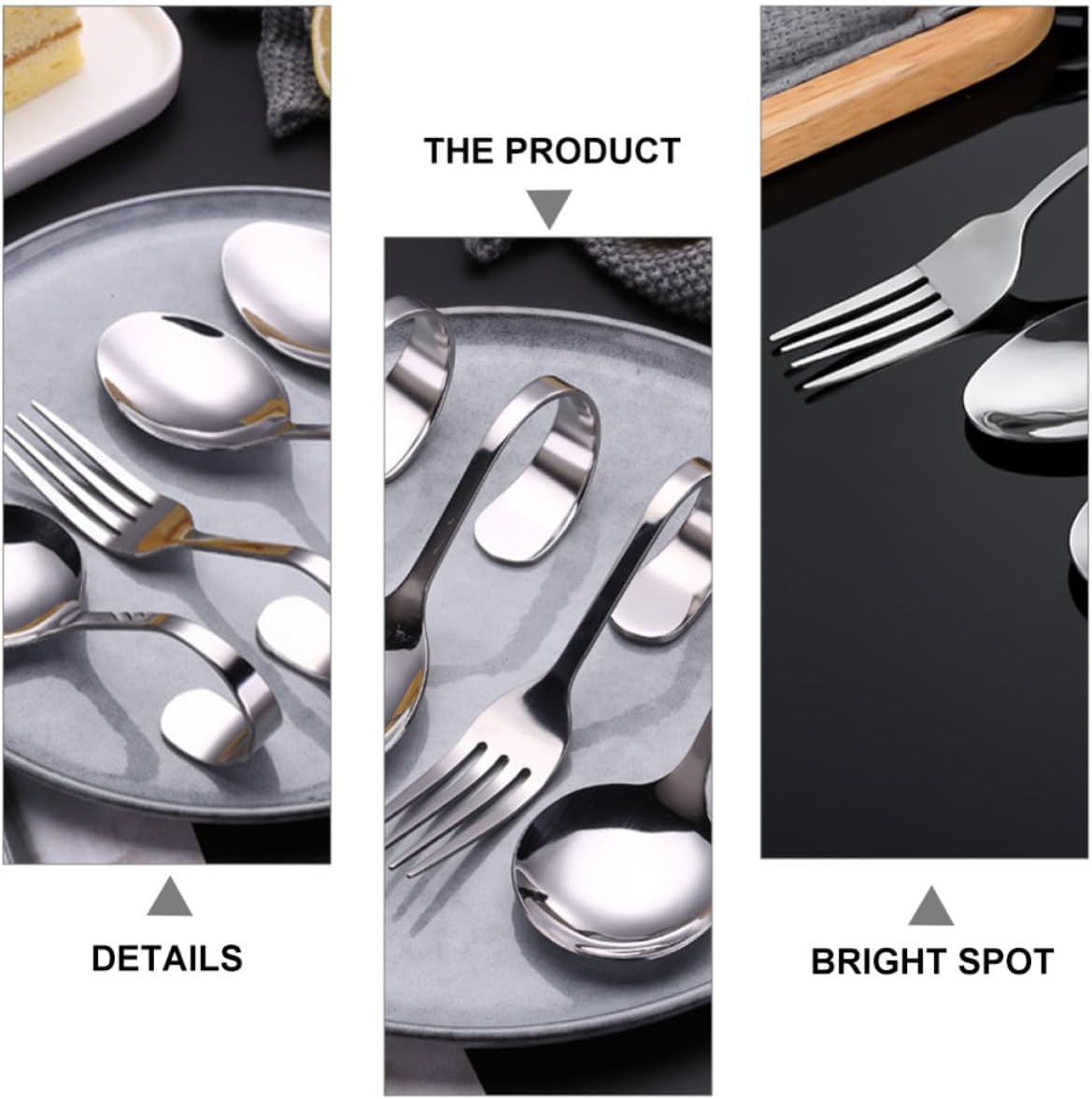 Curved Handle Forks Cake Dessert Fork Set Stainless Steel 6pcs Silver for Eating Salad and Desserts for Milk Tea Shops and Hotels