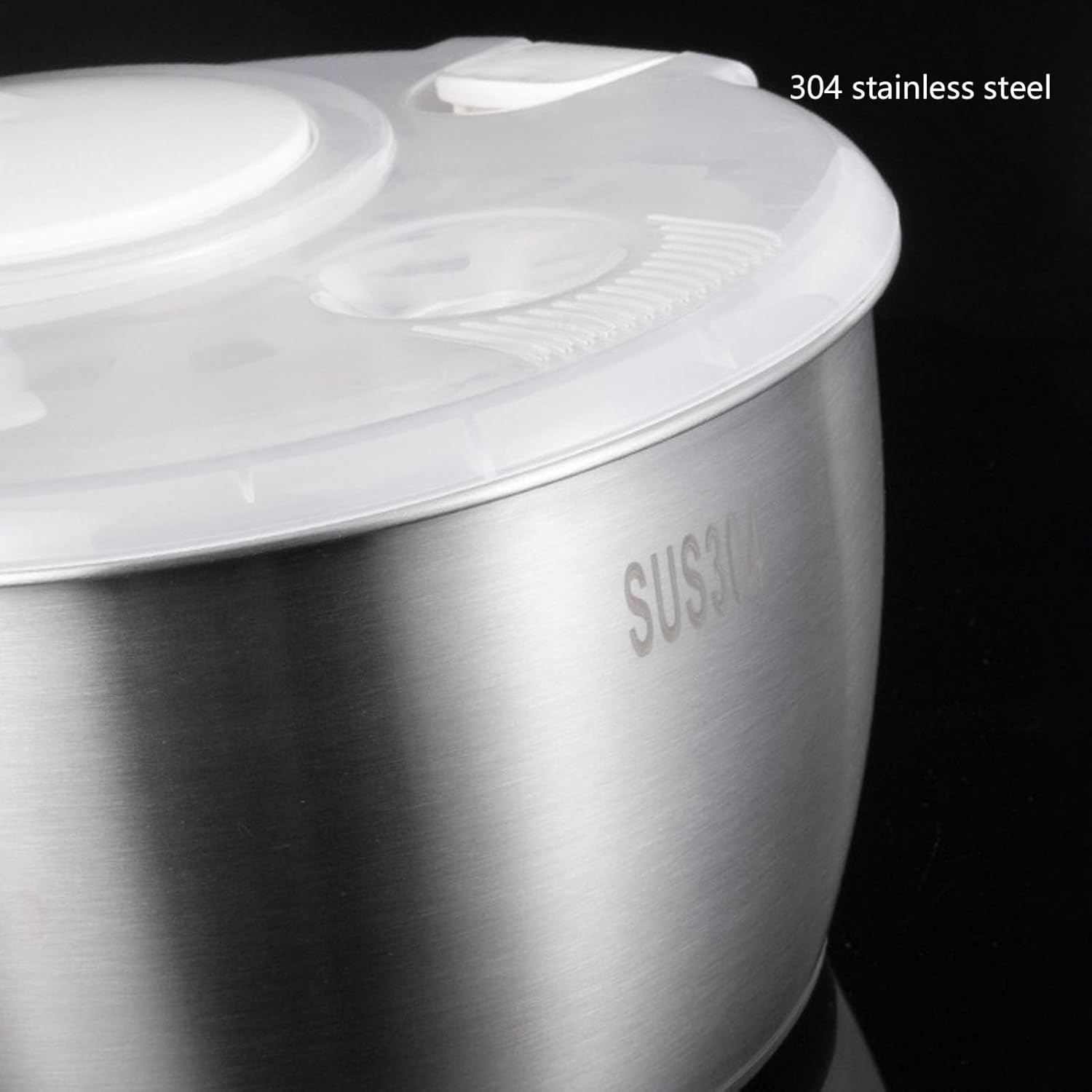 Stainless Steel Salad Spinner, Large Capacity Lettuce Spinner and Vegetable Dryer, Manual Rotation Fruit Washer with Double Layer Drain Basket for Kitchen Use