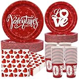 200 Valentines Plates and Napkins Cups Serve50, Valentines Day Decor Red Heart Love Disposable Dinne