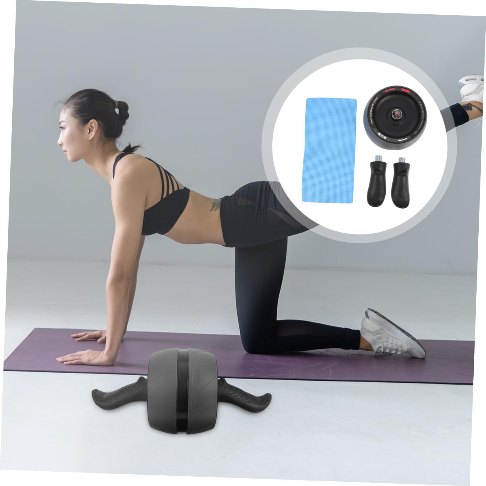 NOLITOY Rueda Abdominal Rodillo de Rueda con Alfombrilla Adicional para Entrenamiento de Abdominales de Uso Doméstico Equipo de Fitness para Ejercicios Básicos