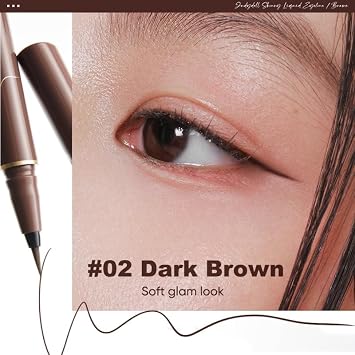 JUDYDOLL Blooming Liquid Eyeliner Pen, 0.02mm Ultra Fine Tip, Waterproof & Smudge Proof, Beginner-Friendly Eyeliner for Precise Lines, 12H Long Lasting Wear (02 Dark Brown)