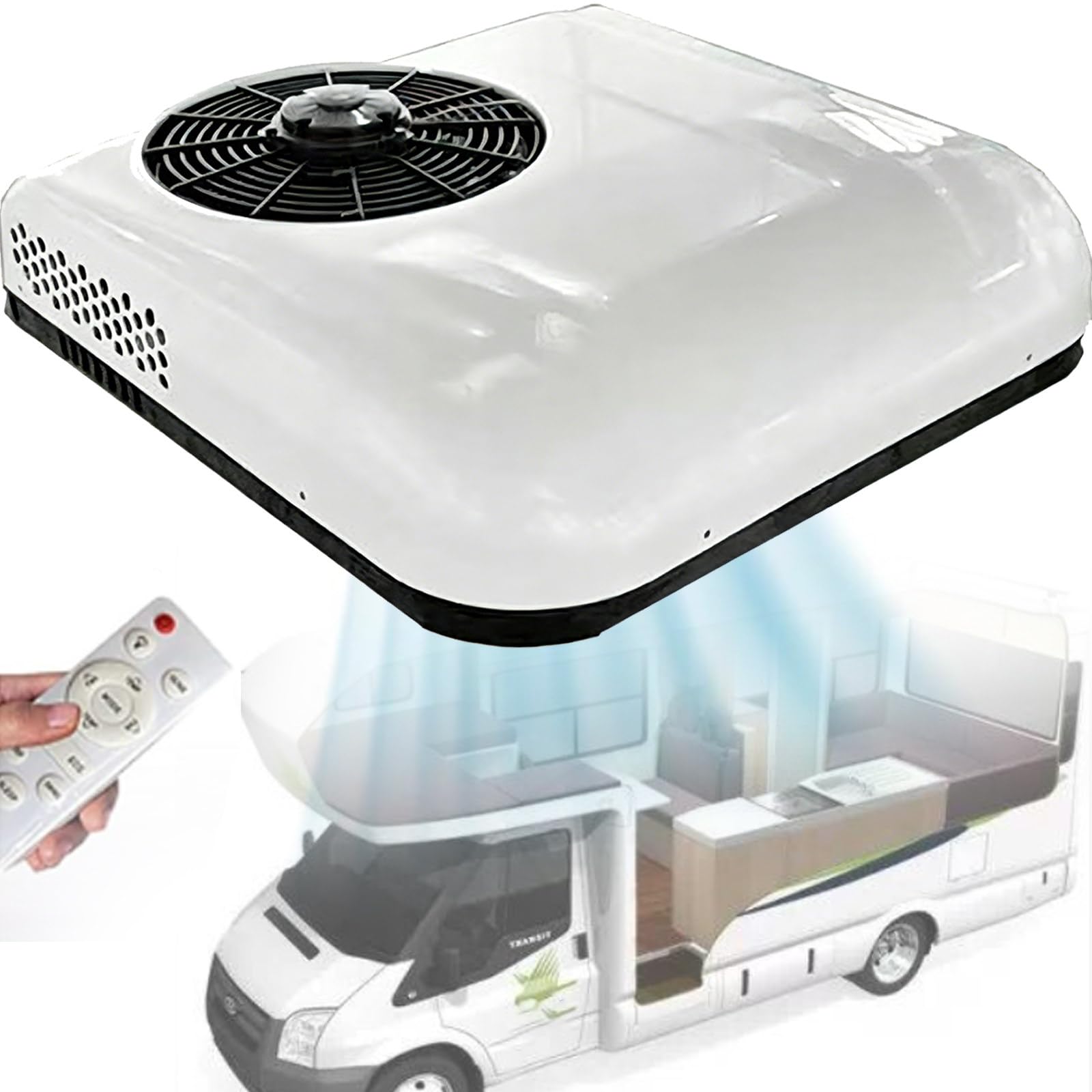 Osnzyc Ultra-Slim 12V/24V Inverter Rooftop Air Conditioner, Quiet Electric Automotive Split AC Unit with Cooling Functions – Universal Fit for Motorhomes, Caravan, Camping, Trucks, & Van 12v